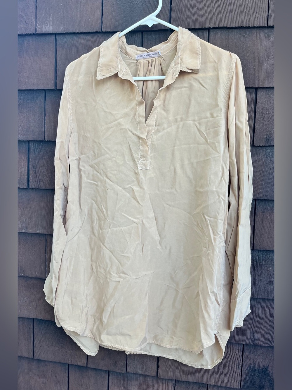 American Colors by Alex Lehr ~ camel tan collared tunic ~ timeless luxury large